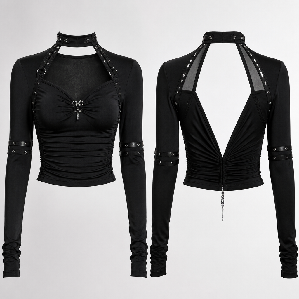 A Female Top design, for Party, in Y2K + Korean Fashion + Punk style. black, inverted V opening in the back, long sleeve
photorealistic fashion design, A Female Top design, for Party, in Y2K + Korean Fashion + Punk style. black, inverted V opening in the back, long sleeve, y2k style, just the design no text