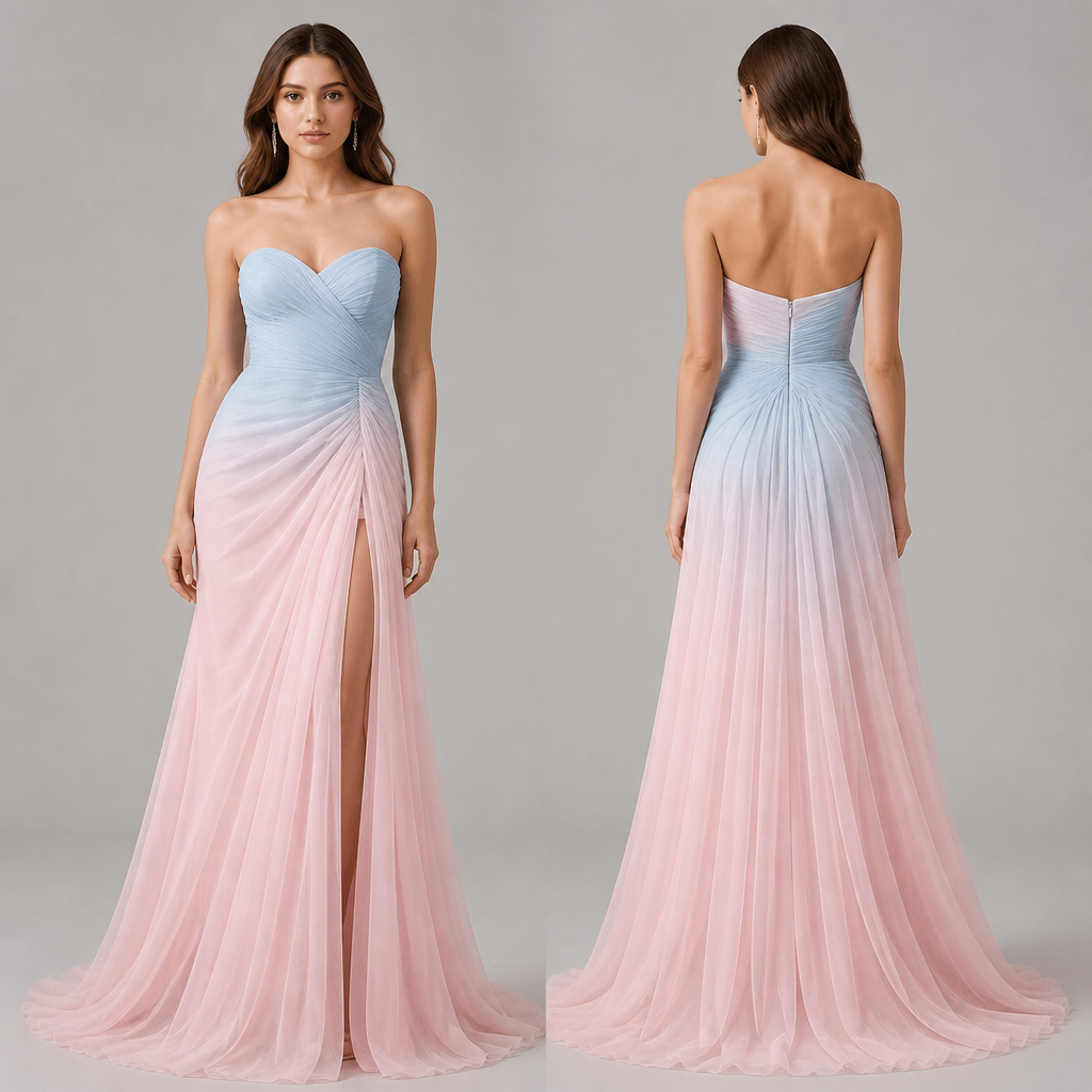 Make it light pink at bottom and light blue at the top
photorealistic fashion design, Make it light pink at bottom and light blue at the top, western style, just the design no text, show front and back