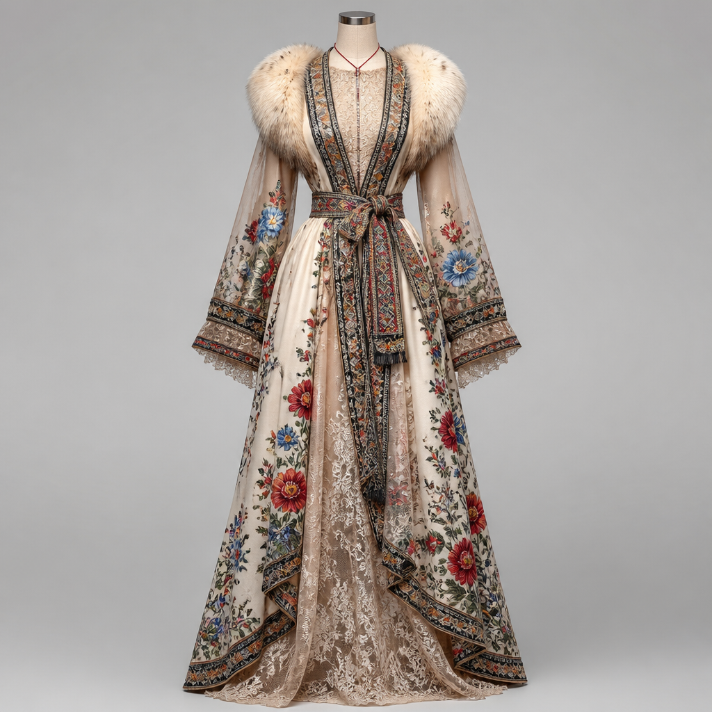 A Dress design. Consider Russian fashion — fur and layering traditions, bold patterns, mix of European elegance and Slavic folk motifs. Current season is Summer in Russia.
photorealistic fashion design, A Dress design. Consider Russian fashion — fur and layering traditions, bold patterns, mix of European elegance and Slavic folk motifs. Current season is Summer in Russia., just the design no text