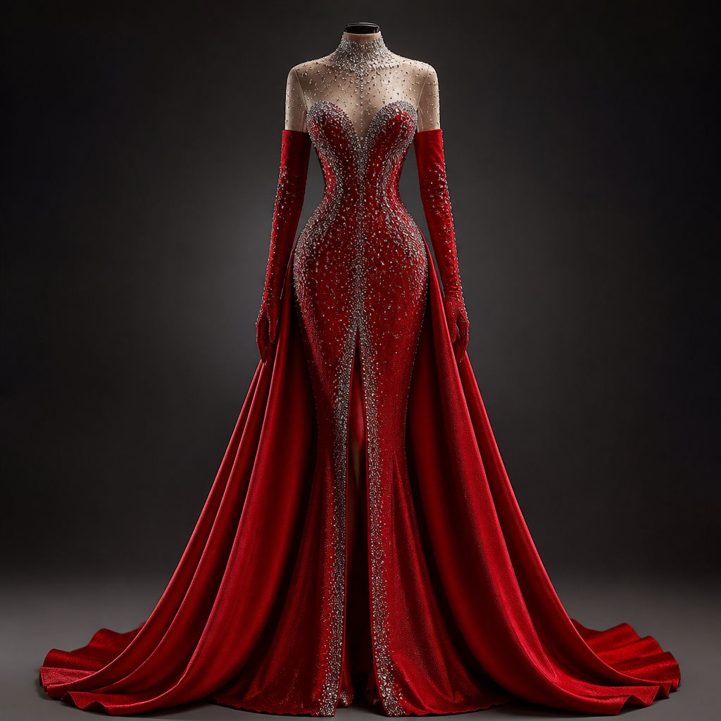 A Female Dress design, in Glamorous style. vestido rojo con guantes y pedrería estilo Reyna de belleza. NI fashion aesthetics.
photorealistic fashion design, A Female Dress design, in Glamorous style. vestido rojo con guantes y pedrería estilo Reyna de belleza. NI fashion aesthetics., glamorous style, just the design no text