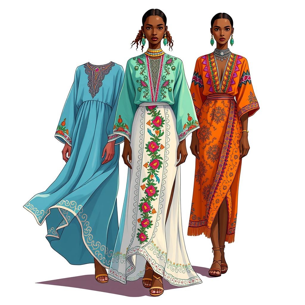 Habs
Inspired by the iconic **habs** of North African heritage, envision a modern twist featuring flowing silhouettes in lightweight, translucent fabrics. Incorporate vibrant, intricate embroidery and patterns that celebrate cultural motifs. Pair with contemporary accessories, like oversized gemstone earrings and strappy sandals, to create a fusion of tradition and avant-garde elegance.