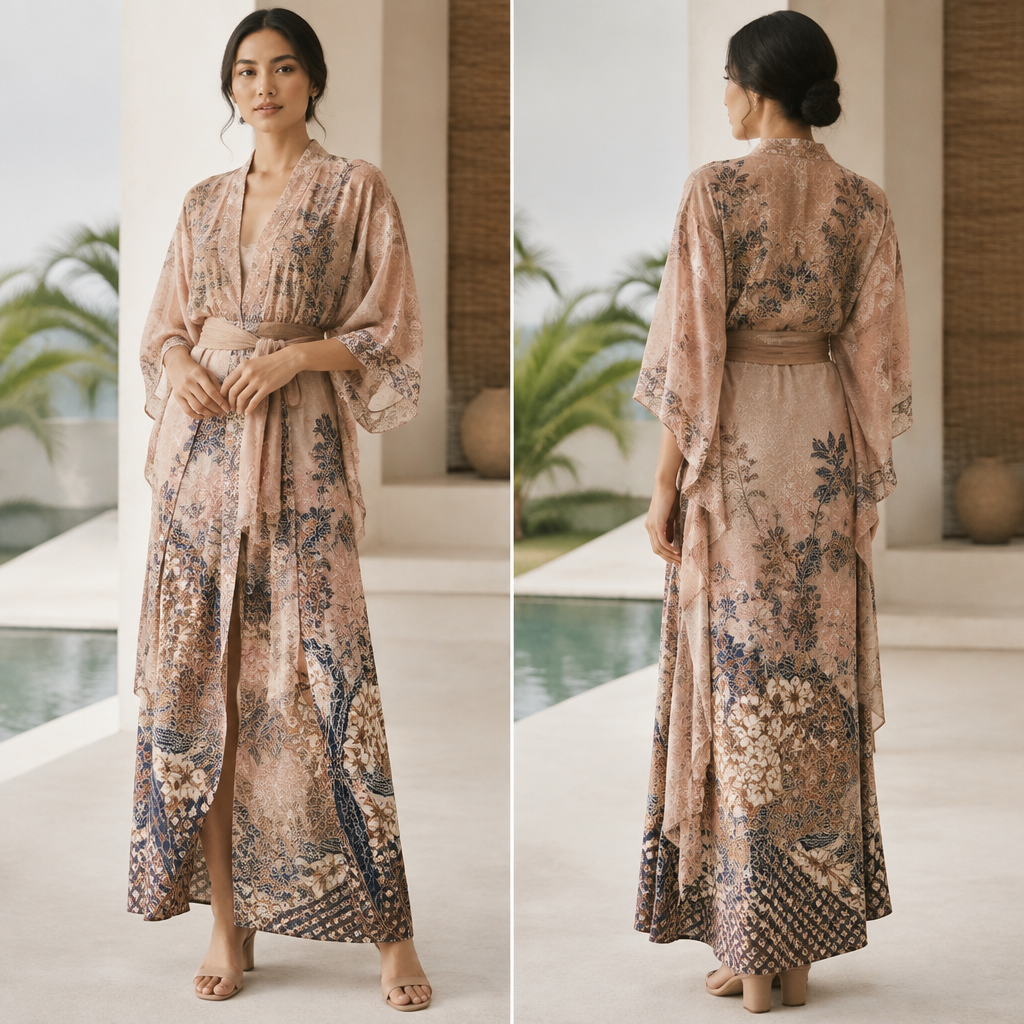 A Female Dress design, suitable for Summer. Consider Indonesian fashion — batik, kebaya, modest fashion innovation, tropical resort wear. Present it as professional fashion catalogue photography: the garment is the subject, shown full-length with editorial styling, neutral posing and tasteful, non-suggestive framing.
photorealistic fashion design, A Female Dress design, suitable for Summer. Consider Indonesian fashion — batik, kebaya, modest fashion innovation, tropical resort wear. Present it as professional fashion catalogue photography: the garment is the subject, shown full-length with editorial styling, neutral posing and tasteful, non-suggestive framing., just the design no text