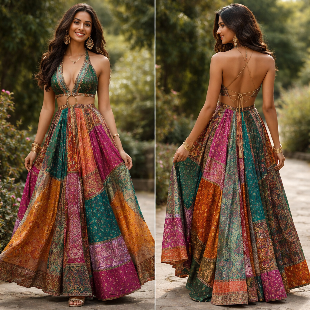 Saree upcycle dress
Saree upcycle dress, indie style, show front and back