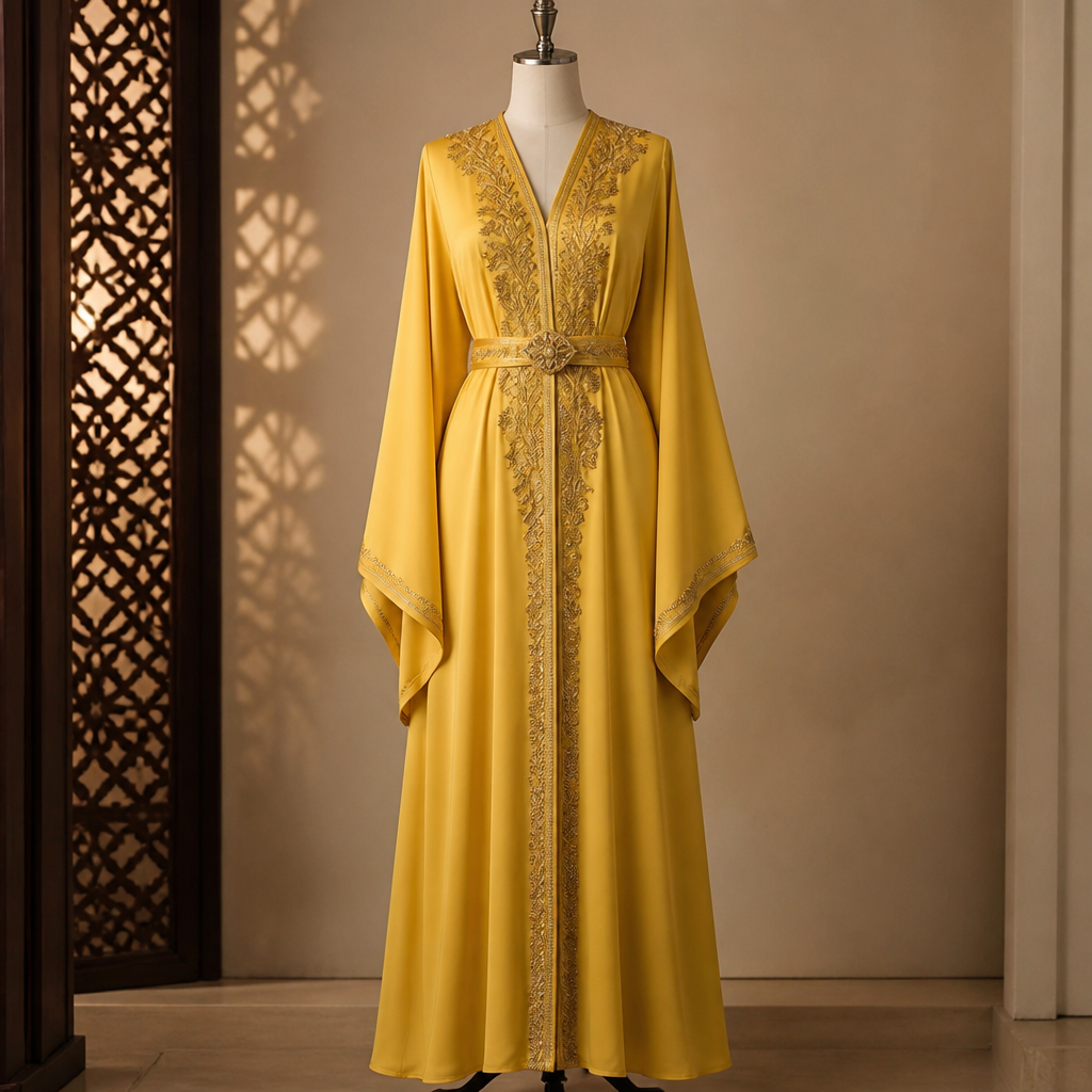 A Female Dress design, suitable for Fall, in Designer style. هذا الفستان اصفر على منيكان. Algeria fashion aesthetics. Present it as professional fashion catalogue photography: the garment is the subject, shown full-length with editorial styling, neutral posing and tasteful, non-suggestive framing.
photorealistic fashion design, A Female Dress design, suitable for Fall, in Designer style. هذا الفستان اصفر على منيكان. Algeria fashion aesthetics. Present it as professional fashion catalogue photography: the garment is the subject, shown full-length with editorial styling, neutral posing and tasteful, non-suggestive framing., designer style, just the design no text