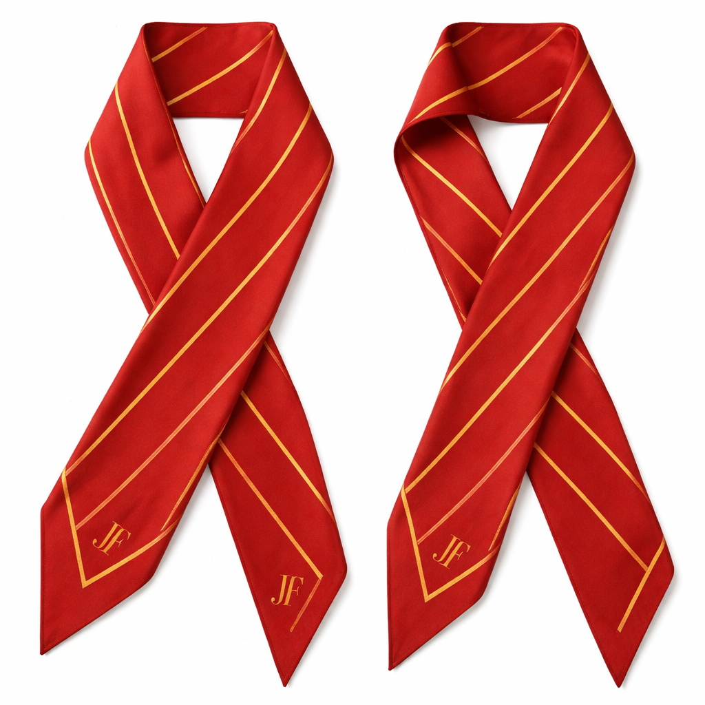 Design a twill scarf that is 5 x 86cm with oblique edges.
Have it be mostly red with yellow lines. Keep it super simple and tailored
Add JF initial at the bottom
Design a twill scarf that is 5 x 86cm with oblique edges.
Have it be mostly red with yellow lines. Keep it super simple and tailored
Add JF initial at the bottom, classic style, show front and back