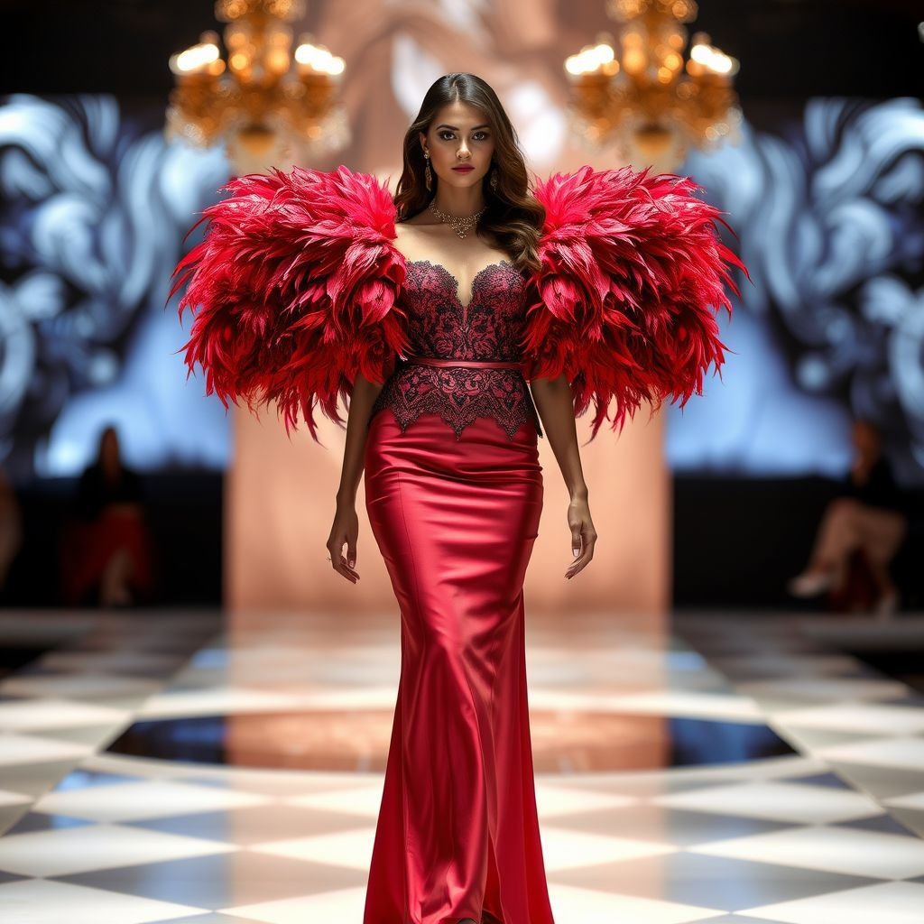 2 pieces; long straight skirt with a bubu knee length Top designed with feather on the sleeve and lace trimmings on the full length at the front
Create a breathtaking glamorous ensemble featuring a sleek, floor-length skirt that elegantly skims the silhouette. The bubu-style knee-length top is adorned with opulent feathered sleeves, cascading in luxurious textures. Delicate lace trims grace the front, enhancing sophistication. Emphasize rich jewel tones and radiant embellishments for an unforgettable statement of glamour.