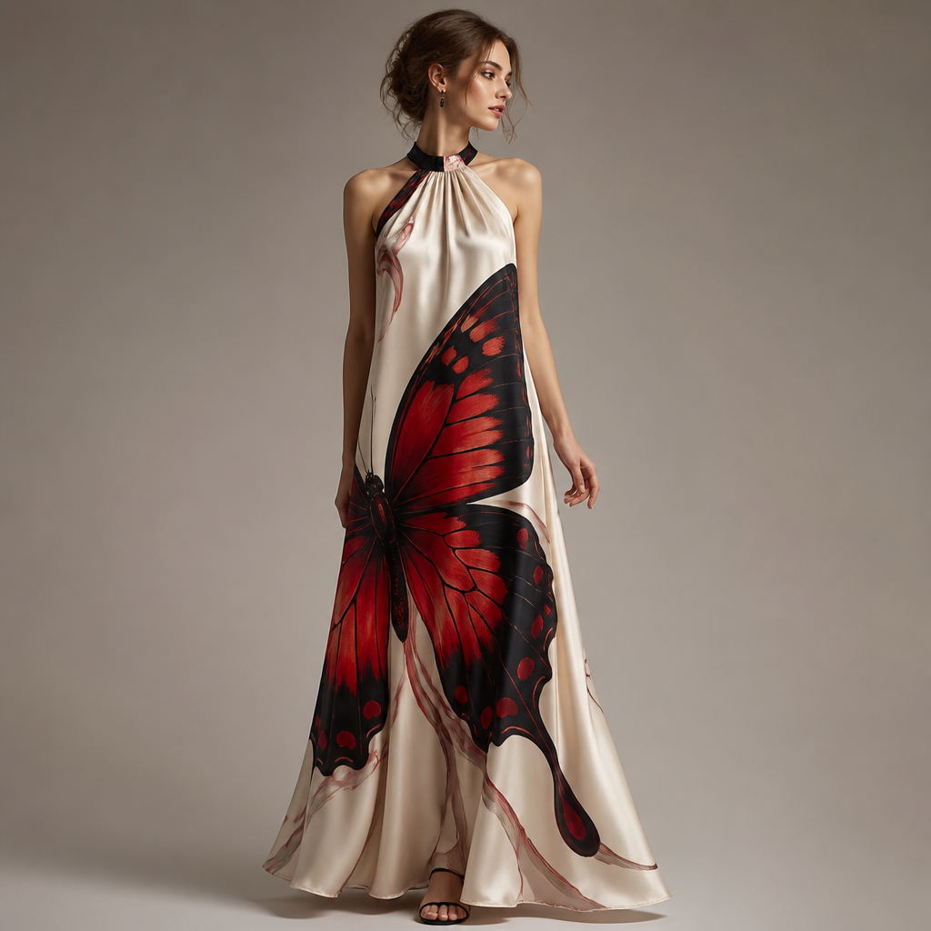 A Female Dress design, made of Silk, for Party, suitable for Summer, in Elegant + Designer + Luxury style. A dress with a big black and red butterfly print on it
photorealistic fashion design, A Female Dress design, made of Silk, for Party, suitable for Summer, in Elegant + Designer + Luxury style. A dress with a big black and red butterfly print on it, elegant style, just the design no text