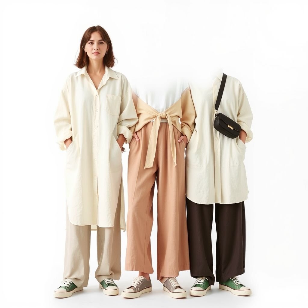 I want to create a simple casual wear
Design an effortlessly chic casual wear collection featuring oversized, breathable linen shirts in pastel shades, paired with high-waisted, wide-leg trousers. Incorporate playful prints and subtle texture contrasts. Accessorize with eco-friendly canvas sneakers and minimalist crossbody bags. Emphasize comfort and sustainability, merging laid-back elegance with modern, everyday practicality.
