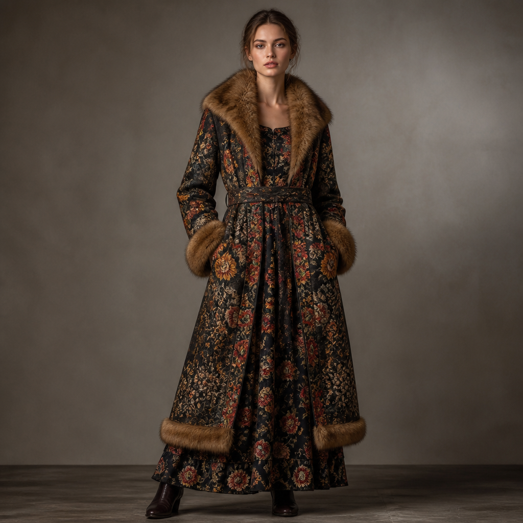 A Female Dress design, suitable for Fall. Consider Russian fashion — fur and layering traditions, bold patterns, mix of European elegance and Slavic folk motifs. Current season is Autumn in Russia. Present it as professional fashion catalogue photography: the garment is the subject, shown full-length with editorial styling, neutral posing and tasteful, non-suggestive framing.
photorealistic fashion design, A Female Dress design, suitable for Fall. Consider Russian fashion — fur and layering traditions, bold patterns, mix of European elegance and Slavic folk motifs. Current season is Autumn in Russia. Present it as professional fashion catalogue photography: the garment is the subject, shown full-length with editorial styling, neutral posing and tasteful, non-suggestive framing., just the design no text