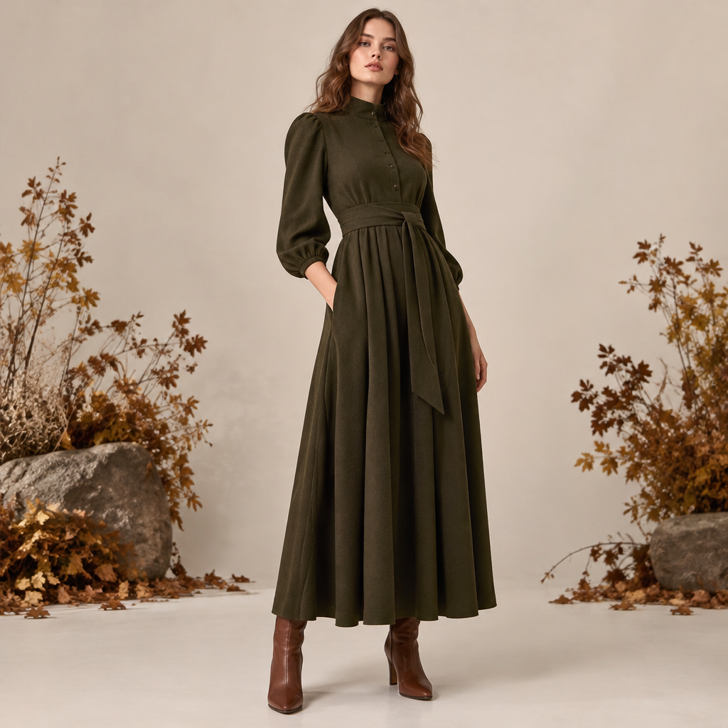 A Dress design, suitable for Fall. IQ fashion aesthetics. Current season is Autumn in IQ. Present it as professional fashion catalogue photography: the garment is the subject, shown full-length with editorial styling, neutral posing and tasteful, non-suggestive framing.
photorealistic fashion design, A Dress design, suitable for Fall. IQ fashion aesthetics. Current season is Autumn in IQ. Present it as professional fashion catalogue photography: the garment is the subject, shown full-length with editorial styling, neutral posing and tasteful, non-suggestive framing., just the design no text