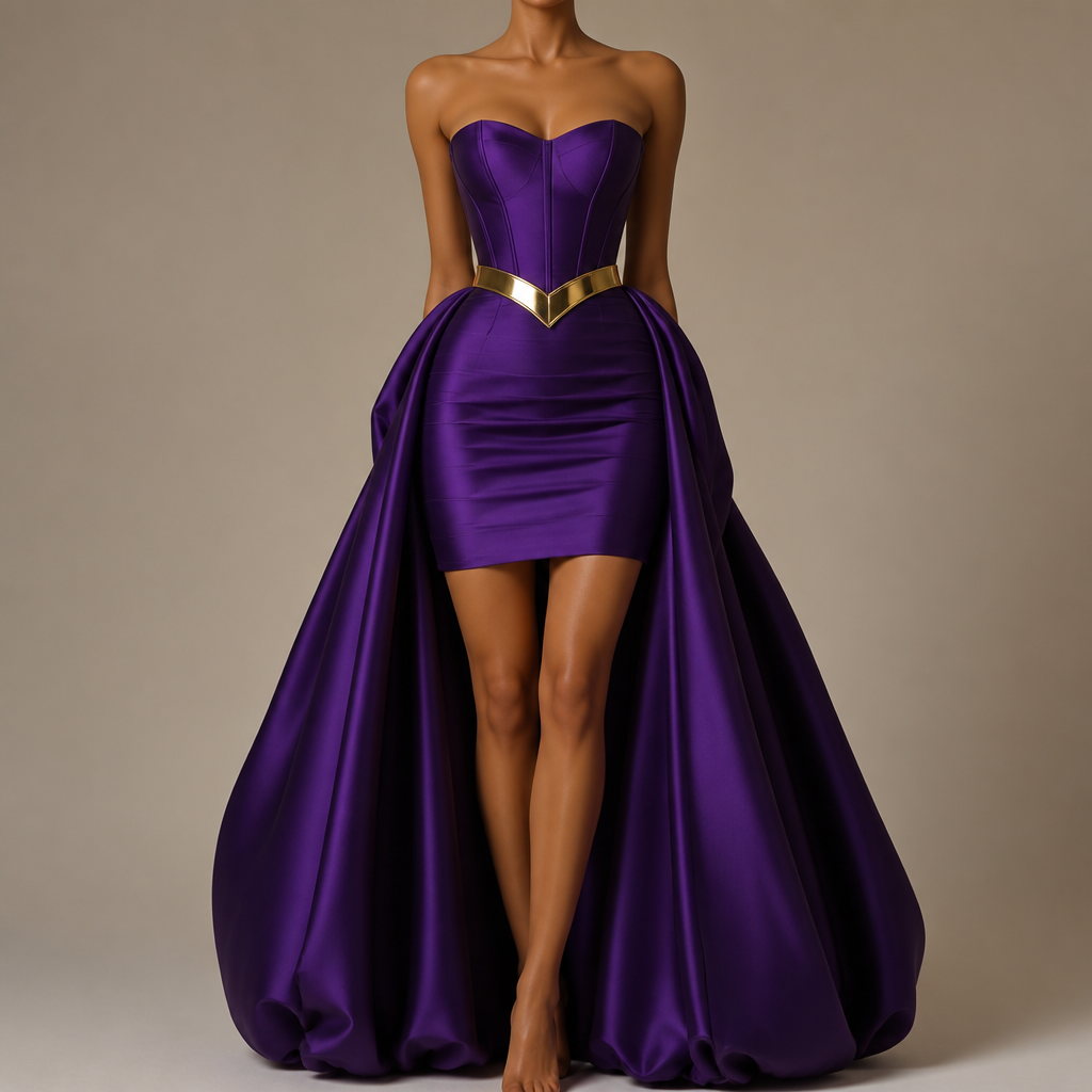 photorealistic fashion design, A Dress design. vestido dubinho roxo com uma calda com um cinto em v em dourado. Brazil fashion aesthetics., just the design no text. Refinement: o dubinho pegando no joelho e a calda um pouco mais balão
photorealistic fashion design, photorealistic fashion design, A Dress design. vestido dubinho roxo com uma calda com um cinto em v em dourado. Brazil fashion aesthetics., just the design no text. Refinement: o dubinho pegando no joelho e a calda um pouco mais balão , just the design no text