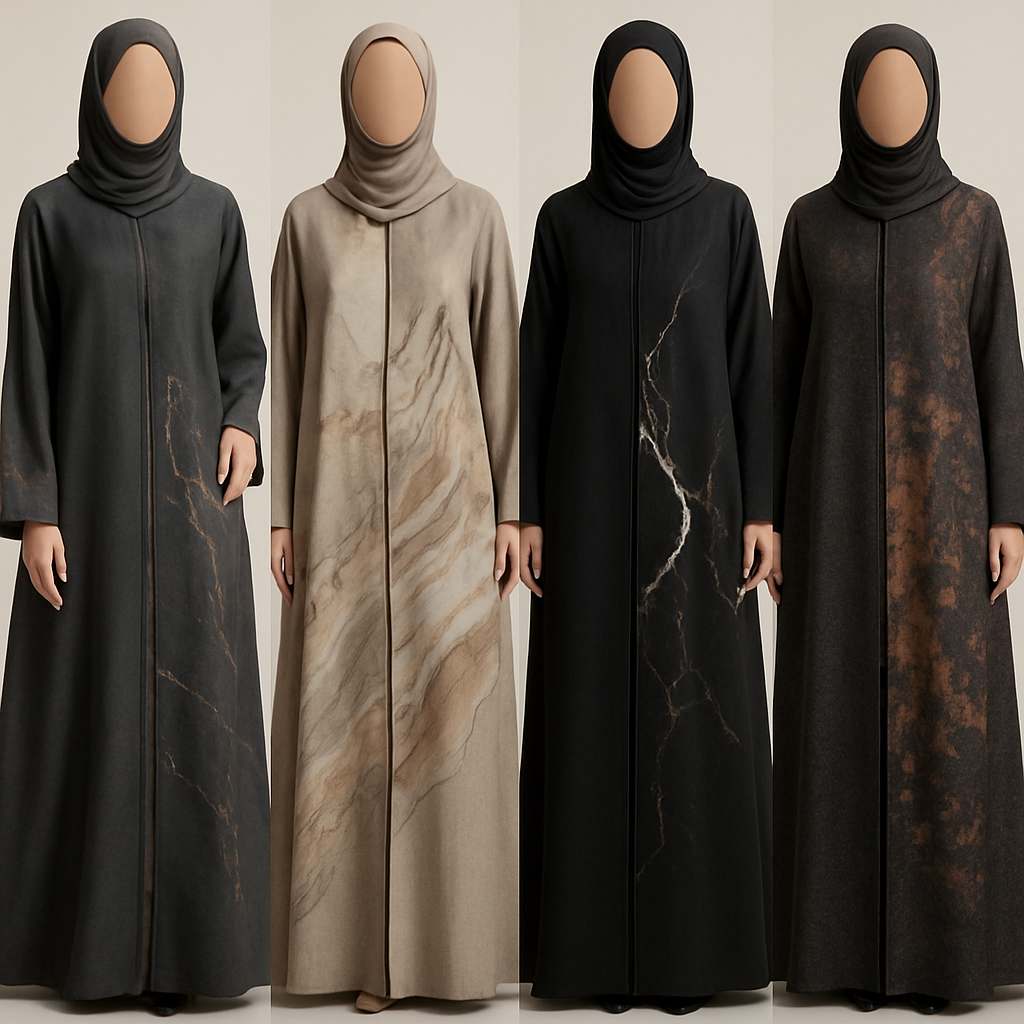 Create a modest abaya that’s the first of its kind, featuring a unique stone design that exudes a classy and sophisticated vibe. I’d like four designs, each showcasing different styles and fabrics. Incorporate high-end, unique chic stone designs to make them truly special.
Create a modest abaya that’s the first of its kind, featuring a unique stone design that exudes a classy and sophisticated vibe. I’d like four designs, each showcasing different styles and fabrics. Incorporate high-end, unique chic stone designs to make them truly special.