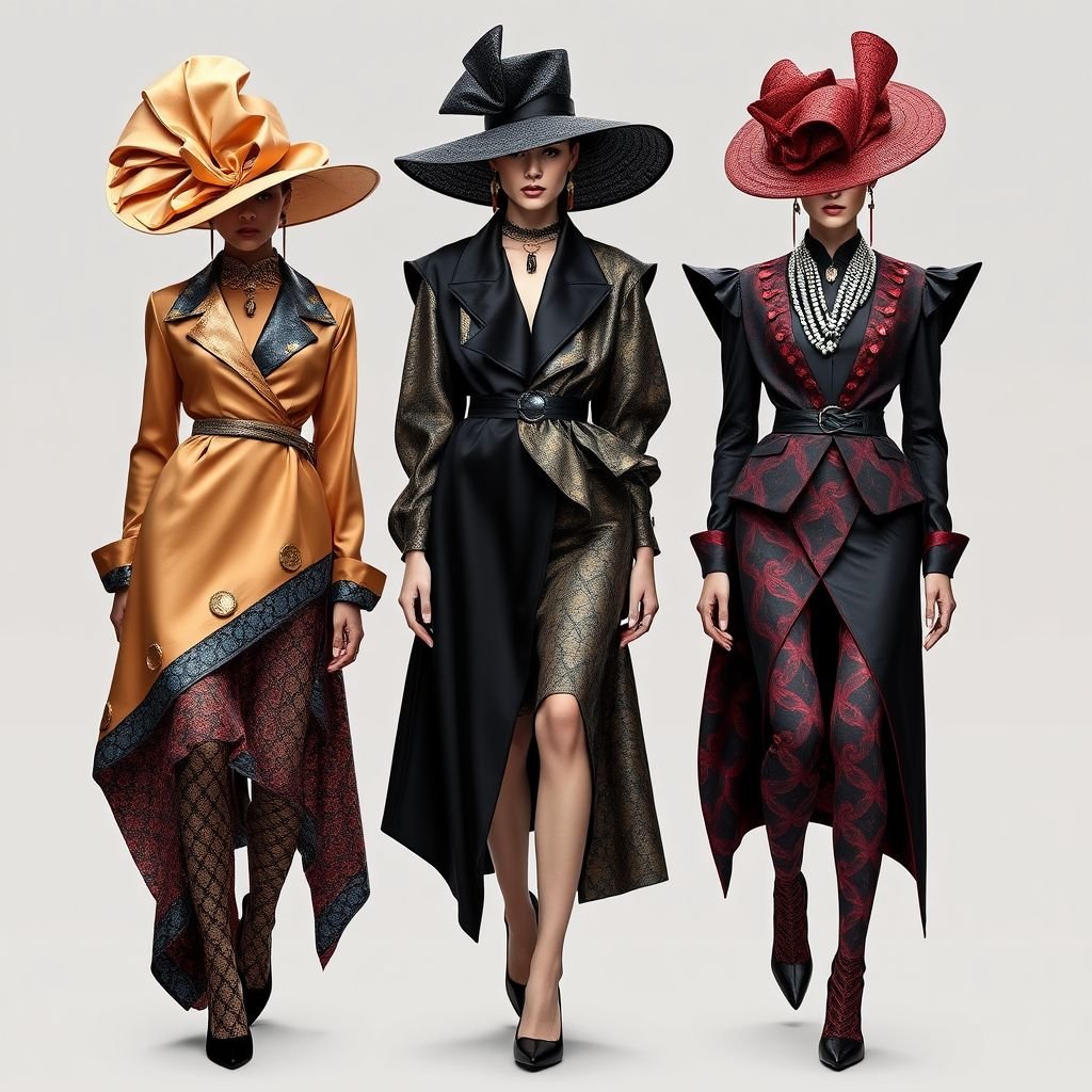 Extraordinaire
Imagine an “Extraordinaire” fashion collection that blends avant-garde elegance with eclectic textures. Luxurious fabrics like silk and velvet intertwine with metallic accents, showcasing asymmetrical silhouettes. Bold patterns and vibrant colors inspire confidence, while oversized, dramatic accessories—such as abstract hats and geometric jewelry—add a touch of theatrical flair to the ensemble.
