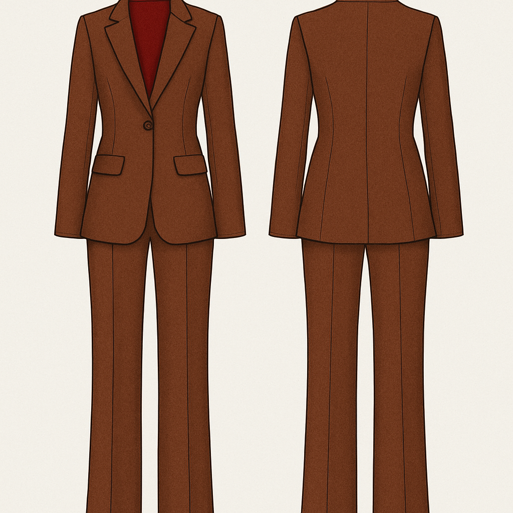 The design is daily it is classic it is brown and red 
and it is pans and a jacket 


The design is daily it is classic it is brown and red 
and it is pans and a jacket 
, classic style, show front and back