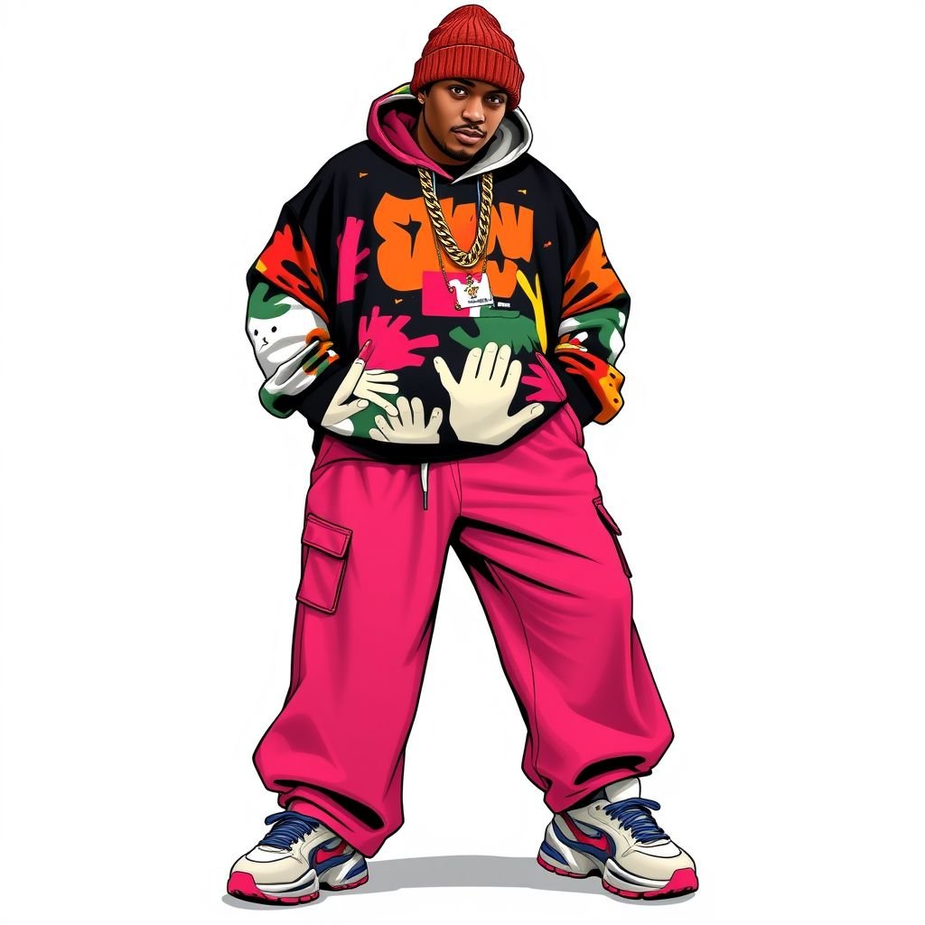 Plus Size
Design an urban streetwear outfit for plus-size individuals, featuring an oversized graphic hoodie with bold, abstract prints, paired with high-waisted wide-leg joggers in a vibrant, eye-catching color. Accentuate the look with chunky platform sneakers, layered gold chains, and a slouchy beanie, blending comfort and edgy style for confident self-expression.