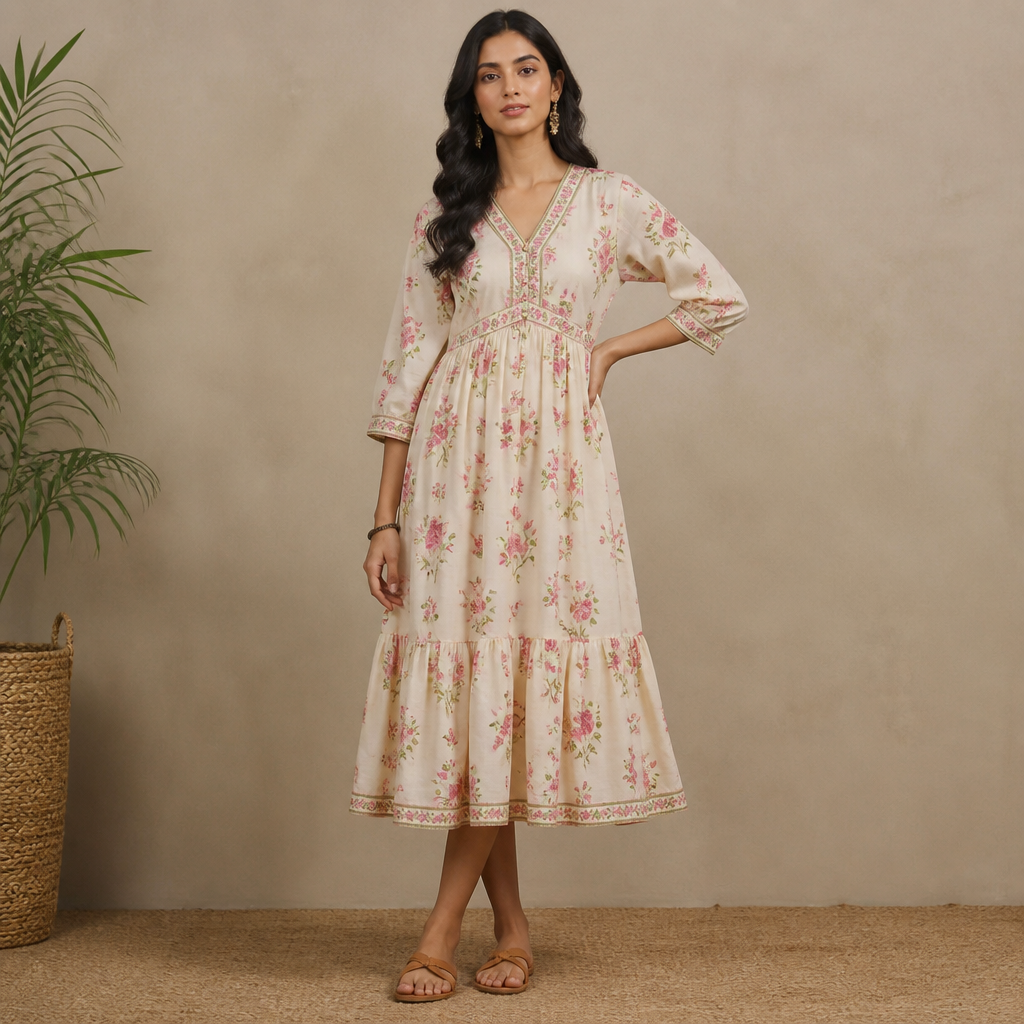 A Female Dress design, suitable for Summer, in Casual style. India fashion aesthetics.
photorealistic fashion design, A Female Dress design, suitable for Summer, in Casual style. India fashion aesthetics., casual style, just the design no text
