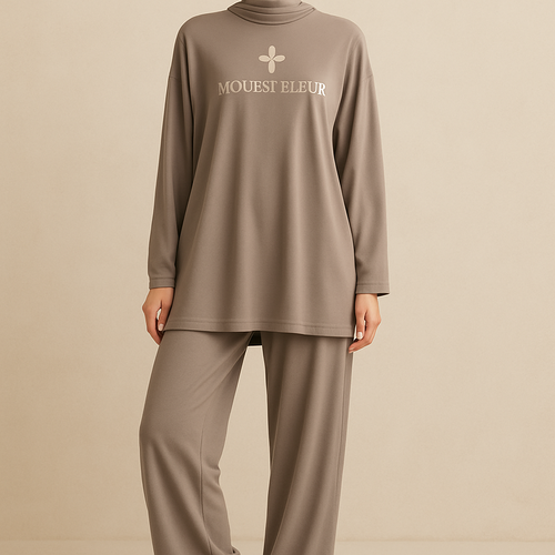 Create a unique, sophisticated, and chic loose gym wear that is first in the world. The brand name should be “Modest Fleur”.