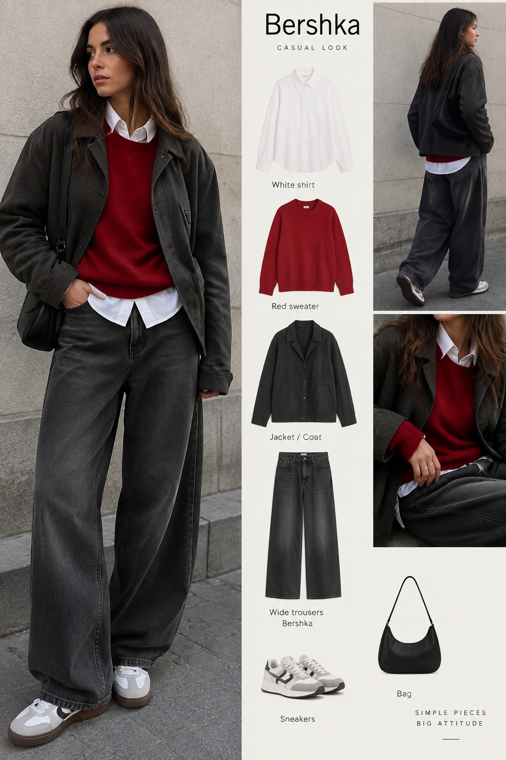 bershka large trousers a white shirt red sweater and something on top
bershka large trousers a white shirt red sweater and something on top
, casual style