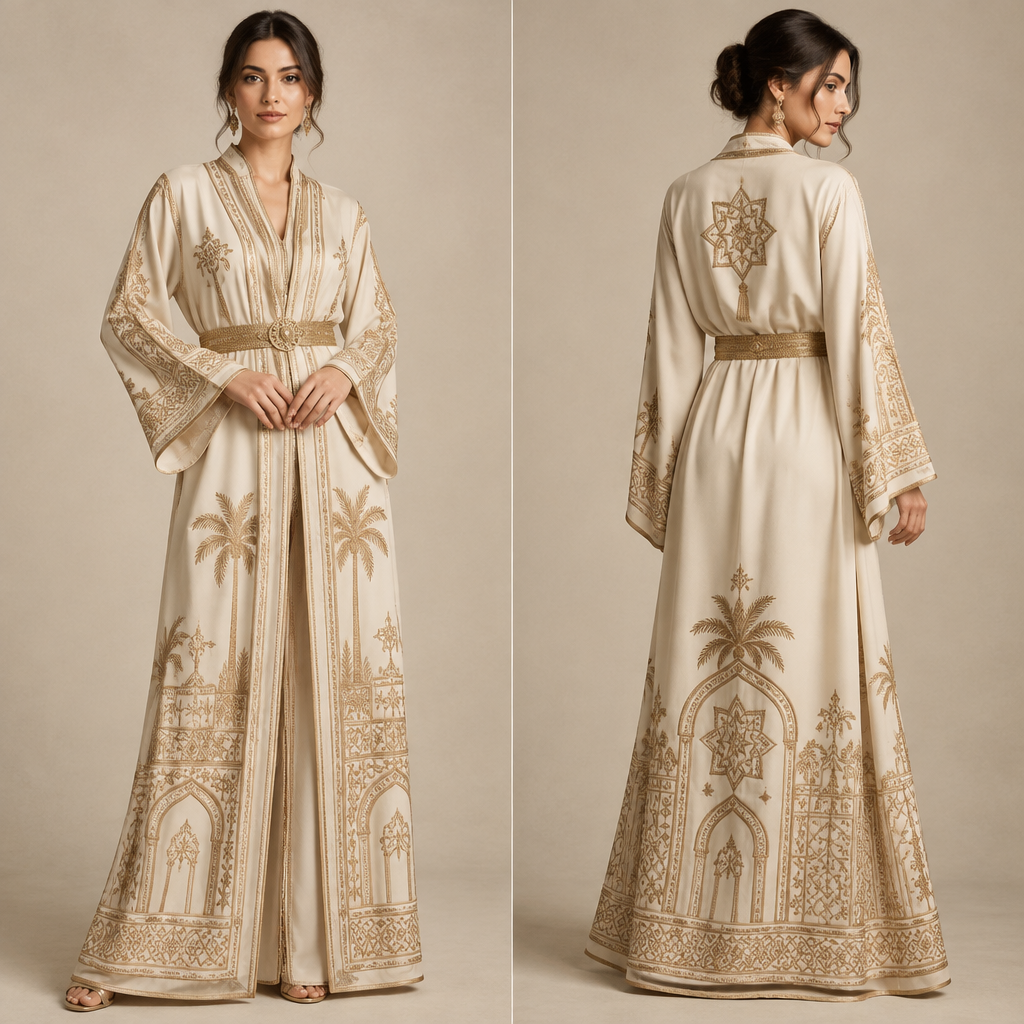 اريد كسوه ماكاتباعش فيها تصميم عصري و تقافه مغربيه رمز مغربيه. Morocco fashion aesthetics. Present it as professional fashion catalogue photography: the garment is the subject, shown full-length with editorial styling, neutral posing and tasteful, non-suggestive framing.
photorealistic fashion design, اريد كسوه ماكاتباعش فيها تصميم عصري و تقافه مغربيه رمز مغربيه. Morocco fashion aesthetics. Present it as professional fashion catalogue photography: the garment is the subject, shown full-length with editorial styling, neutral posing and tasteful, non-suggestive framing., just the design no text