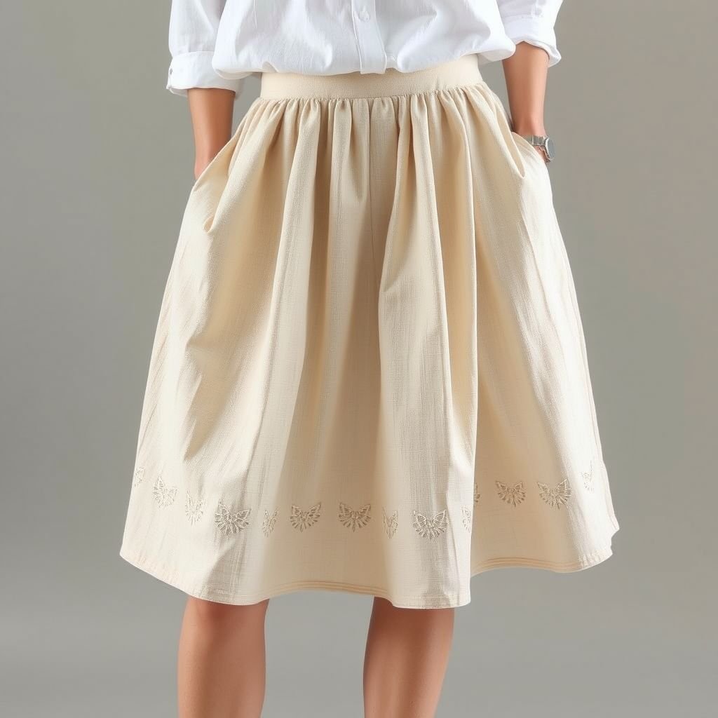 חצאית כותנה גרסה יוונית פשוטה מפשתן
Design a simple, elegant Greek-inspired cotton skirt crafted from high-quality linen, embodying minimalism. The silhouette features a sleek A-line cut, with subtle pleats enhancing flow. A soft, neutral palette ensures versatility, while delicate embroidery along the hem adds a touch of understated sophistication, perfect for modern, eco-conscious wardrobes.
