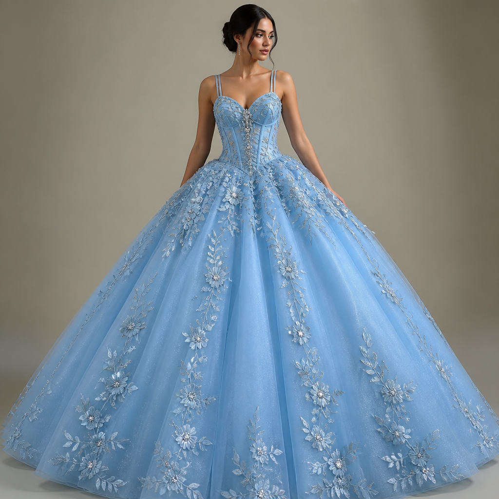A Female Dress design, suitable for Winter. vestido azul claro de debutante com bordado de flores com o miolo prateado e um diamante na parte de cima do corpete e faixas. Brazil fashion aesthetics.
photorealistic fashion design, A Female Dress design, suitable for Winter. vestido azul claro de debutante com bordado de flores com o miolo prateado e um diamante na parte de cima do corpete e faixas. Brazil fashion aesthetics., just the design no text