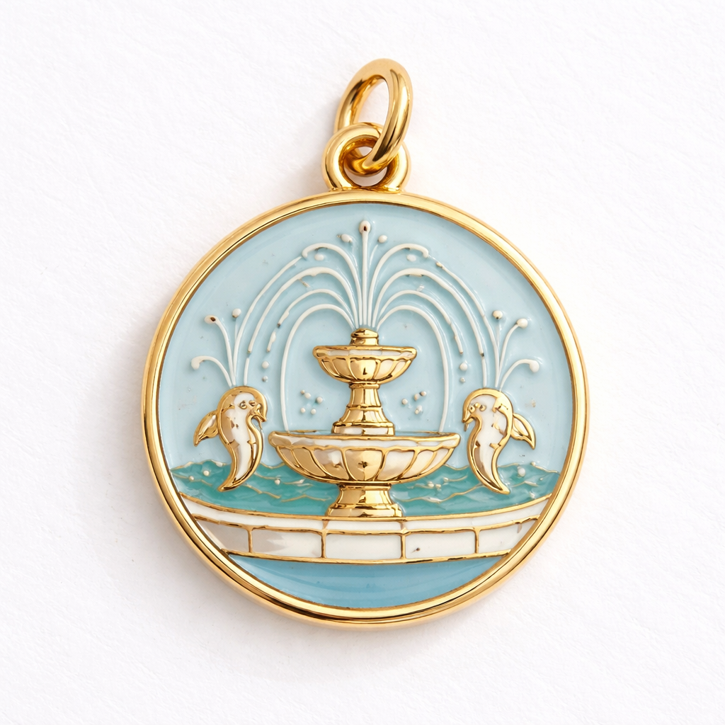 Make an enamel charm for a bracelet. It’s needs to be inspired by Kansas City being the city of fountains. No words. Keep it super simple.
Make an enamel charm for a bracelet. It’s needs to be inspired by Kansas City being the city of fountains. No words. Keep it super simple. , classic style