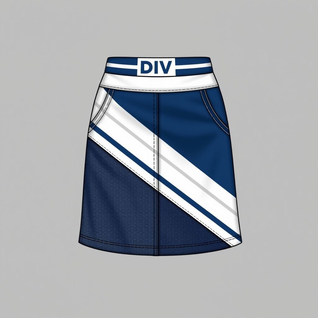 Make me a sporty skirt that looks like adidas, except add “DV” on it, put 2 stripes and make half of the skirt jean and the other half stretchy. The skirt should be below the knees
Design a sporty knee-length skirt that merges classic Adidas flair with a contemporary twist. The left side features durable denim, providing a rugged look, while the right side showcases stretchy fabric for ultimate comfort. Add "DV" in bold, stylish lettering at the waistband, complemented by two sleek, contrasting stripes along the seams.