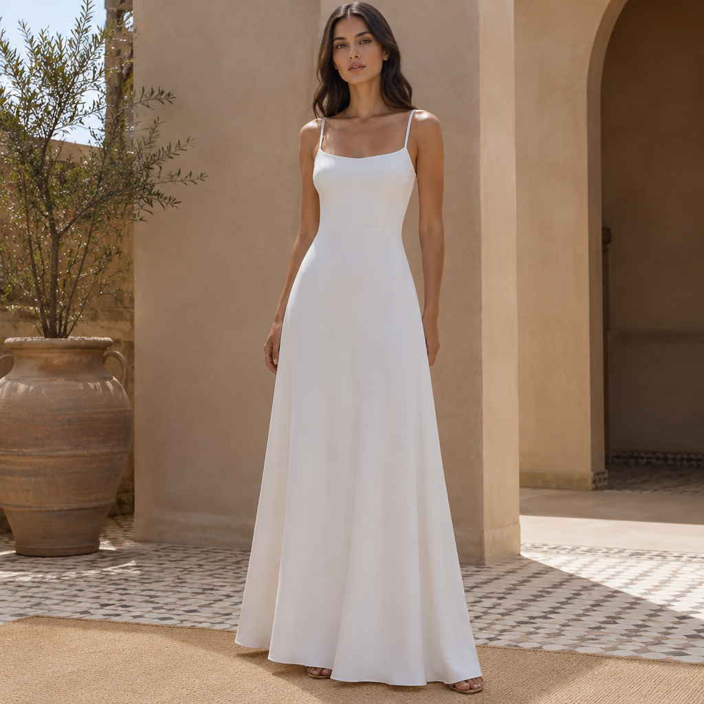 A Dress design, suitable for Fall, in Minimalist style. فستان أبيض بدون ديكور ضيق قليلا من الأعلى وكلما نزلت للأسف اتسع ثوب بارد صيفي بدون أكمام فقط سير رقيق. Morocco fashion aesthetics. Present it as professional fashion catalogue photography: the garment is the subject, shown full-length with editorial styling, neutral posing and tasteful, non-suggestive framing.
photorealistic fashion design, A Dress design, suitable for Fall, in Minimalist style. فستان أبيض بدون ديكور ضيق قليلا من الأعلى وكلما نزلت للأسف اتسع ثوب بارد صيفي بدون أكمام فقط سير رقيق. Morocco fashion aesthetics. Present it as professional fashion catalogue photography: the garment is the subject, shown full-length with editorial styling, neutral posing and tasteful, non-suggestive framing., minimalist style, just the design no text