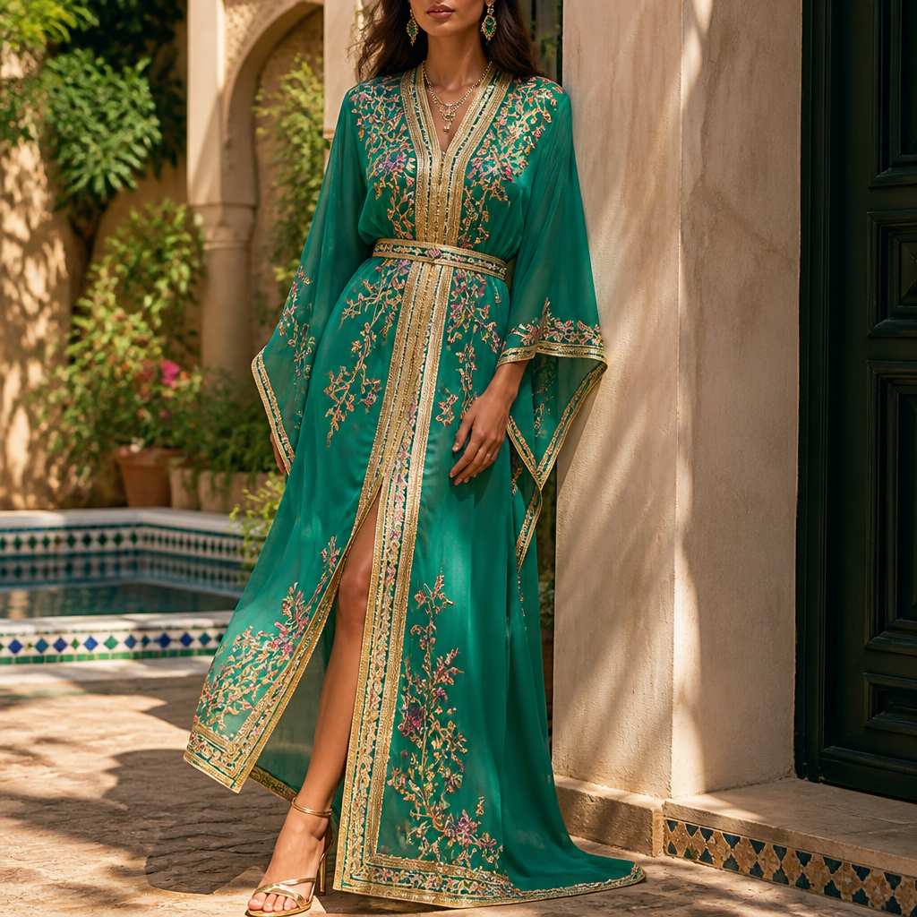 A Female Dress design, suitable for Summer. Consider Moroccan fashion — caftan, djellaba, intricate embroidery, jewel-toned fabrics. Current season is Summer in Morocco.
photorealistic fashion design, A Female Dress design, suitable for Summer. Consider Moroccan fashion — caftan, djellaba, intricate embroidery, jewel-toned fabrics. Current season is Summer in Morocco., just the design no text