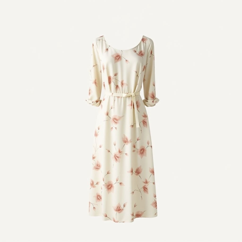 Medi dress for wide bust floral with long sleeves
Design a minimalist midi dress featuring a soft, floral pattern in muted tones. The silhouette should embrace simplicity, with clean lines and a relaxed fit to flatter a wide bust. Long sleeves provide an elegant touch, while subtle detailing—a single pleat, a gentle scoop neckline—ensures understated sophistication and versatility.