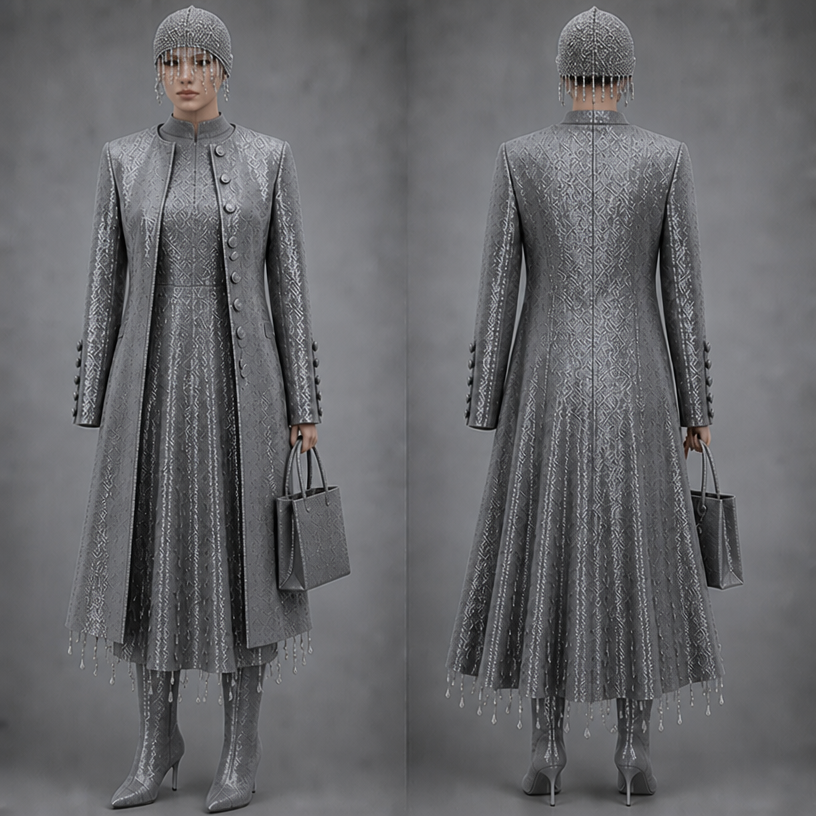 Make it in grey
edit the attached fashion design with these instructions: Make it in grey. keep it photorealistic, just the design no text
