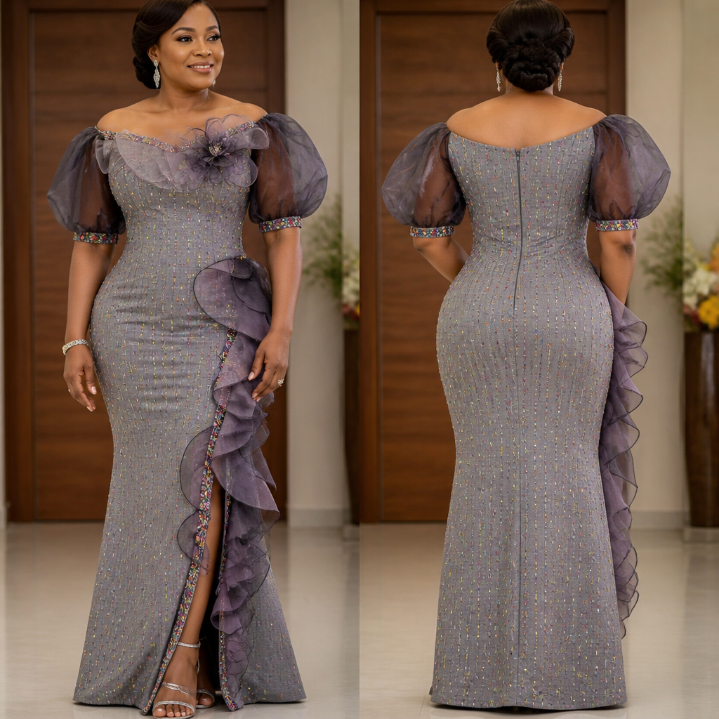 PROMPT
A photorealistic dinner dress for a 50 year old woman to attend a birthday party made from colorful beautiful silver gray aso oke with small holes on it and a touch of colorful organza fabric with beautiful trims that will look gorgeous and fabulous.
photorealistic fashion design, PROMPT
A photorealistic dinner dress for a 50 year old woman to attend a birthday party made from colorful beautiful silver gray aso oke with small holes on it and a touch of colorful organza fabric with beautiful trims that will look gorgeous and fabulous.
, tropical style, just the design no text, show front and back