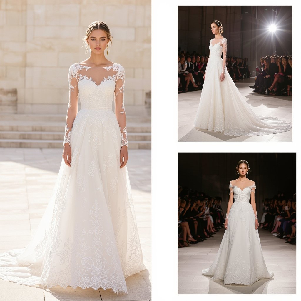 Beauty and the beast wedding dress
Parisian fashion: Beauty and the beast wedding dress. A-line silhouette, delicate lace, long sleeves, classic bateau neckline. Parisian chic, understated elegance.