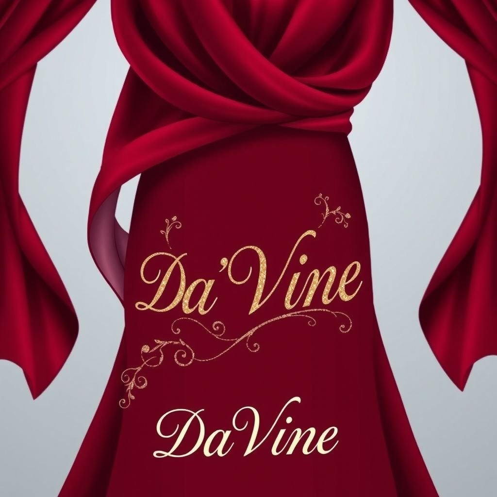 Create a dress made of writing in cursive. Let the words be “Da’Vine” and with burgundy pieces draped around. Put “Da’Vine” in the bottom left corner
Design an elegant dress crafted from delicate fabric inscribed in flowing cursive, spelling “Da’Vine” in shimmered gold. The burgundy drapes cascade luxuriously, framing the silhouette. Ornate, hand-stitched embellishments accentuate the waist, while the words elegantly curve across the hem, with “Da’Vine” subtly gracing the bottom left corner, adding sophistication.