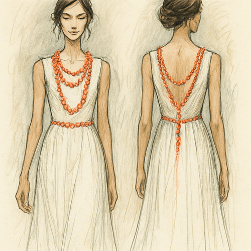 A plan white dress with coral beads

