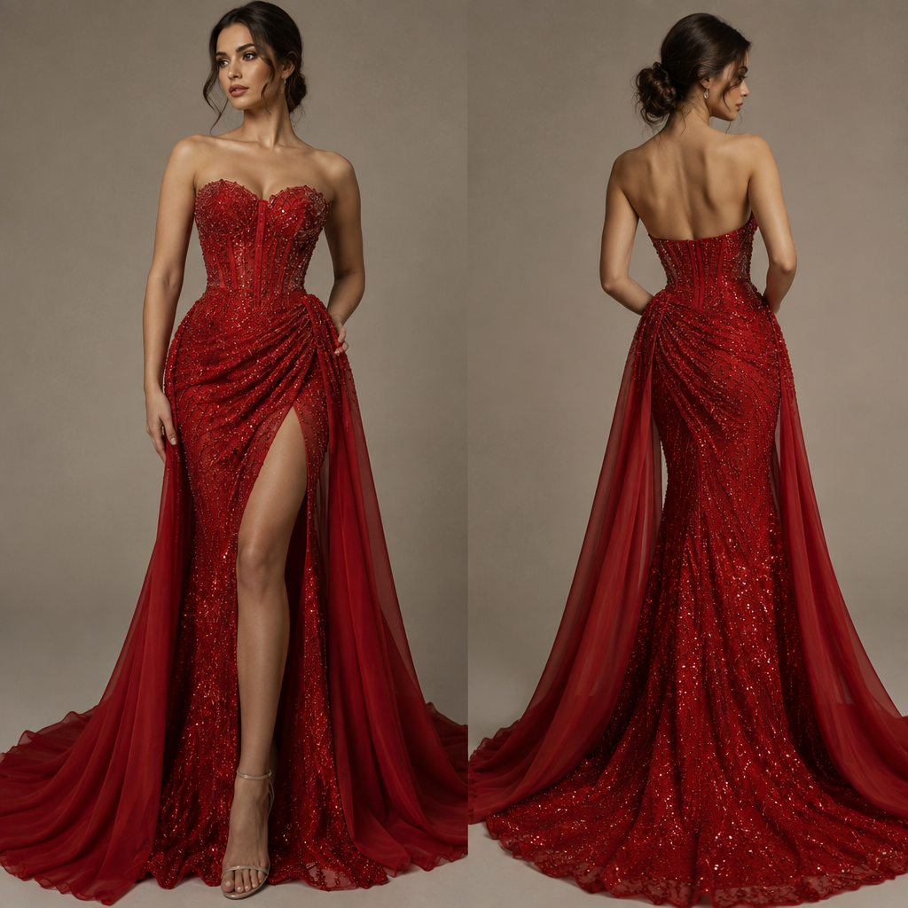 فستان سوراية احمر
photorealistic fashion design, فستان سوراية احمر , just the design no text