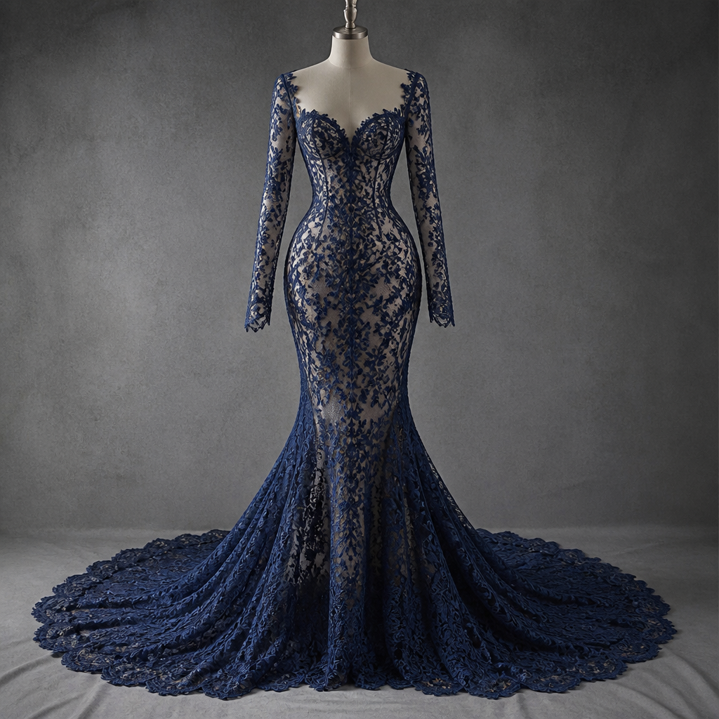 Robe en dentelle effect moullle robe de reine sirène
photorealistic fashion design, Robe en dentelle effect moullle robe de reine sirène , classic style, just the design no text