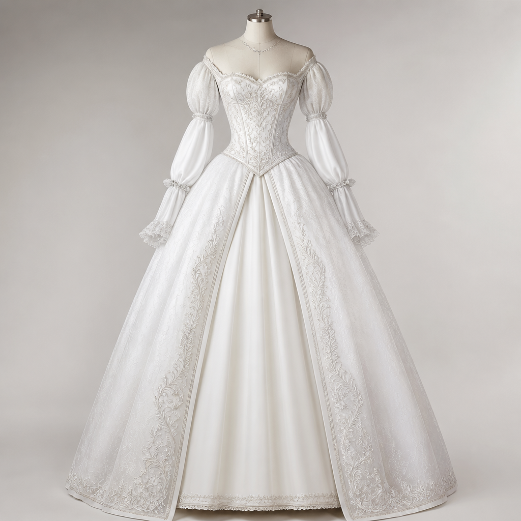 quero um vestido de noiva branco algo que no estilo dos vestidos do baile de máscara de Barbie as três mosqueteiras que não fique vulgar em mulheres peitudas. Brazil fashion aesthetics.
photorealistic fashion design, quero um vestido de noiva branco algo que no estilo dos vestidos do baile de máscara de Barbie as três mosqueteiras que não fique vulgar em mulheres peitudas. Brazil fashion aesthetics., just the design no text