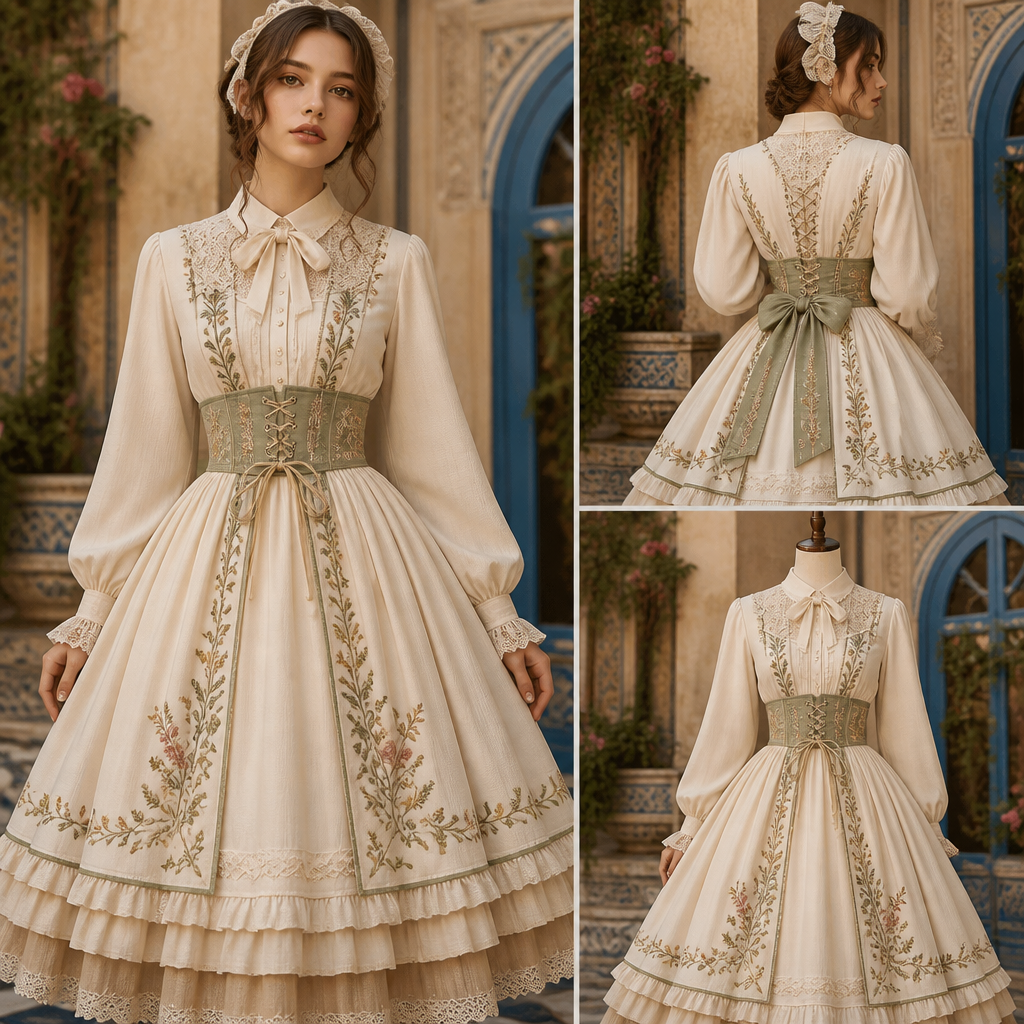 A Dress design, for Casual, suitable for Spring, in Cottagecore + Lolita + Formal style. Tunisia fashion aesthetics.
photorealistic fashion design, A Dress design, for Casual, suitable for Spring, in Cottagecore + Lolita + Formal style. Tunisia fashion aesthetics., cottagecore style, just the design no text