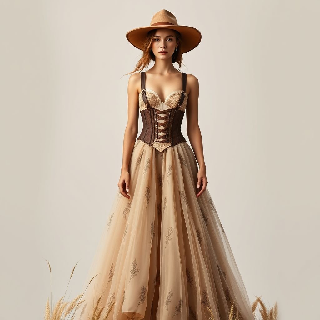 Wedding dress
Design a breathtaking safari-inspired wedding dress that melds elegance with adventure. Imagine flowing light khaki fabric with intricate, nature-themed embroidery, a layered tulle train reminiscent of wild grasslands, and a tailored corset adorned with earthy tones. Accentuate with rustic leather straps and a wide-brimmed hat, embracing the spirit of the wild.