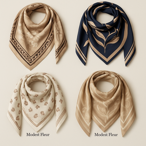 Create me different designs of scarves first In the world by making them unique and chic sophisticated for my brand “Modest Fleur 