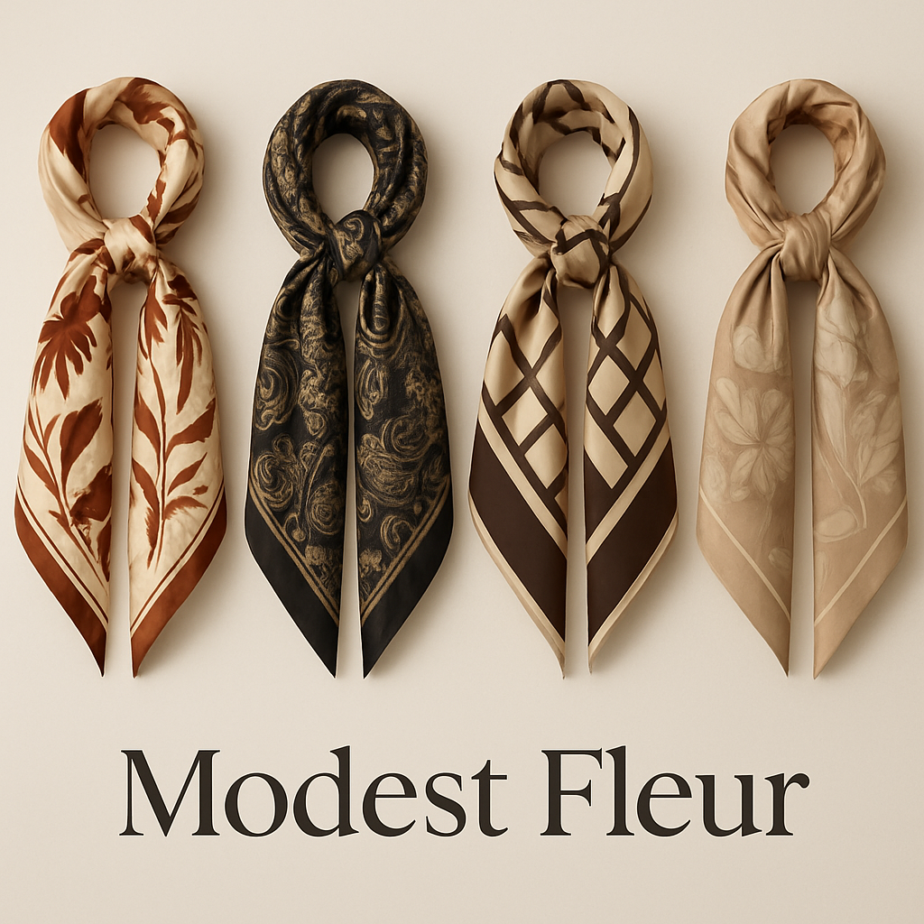 Create me different designs of scarves first In the world by making them unique and chic sophisticated for my brand "Modest Fleur
Create me different designs of scarves first In the world by making them unique and chic sophisticated for my brand "Modest Fleur