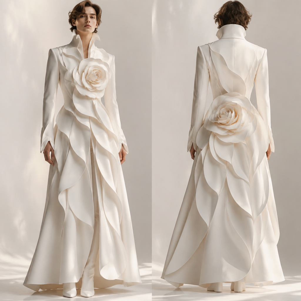 photorealistic fashion design, photorealistic fashion design, photorealistic fashion design, A Unisex Dress design, suitable for Fall. лазер полностью сидит как цветок розы. GE fashion aesthetics. Present it as professional fashion catalogue photography: the garment is the subject, shown full-length with editorial styling, neutral posing and tasteful, non-suggestive framing., just the design no text. Refinement: костюм белый длинным рукавом с длинным воротником стоячим открытым зима, just the design no text. Refinement: осень, just the design no text. Refinement: весна
photorealistic fashion design, photorealistic fashion design, photorealistic fashion design, photorealistic fashion design, A Unisex Dress design, suitable for Fall. лазер полностью сидит как цветок розы. GE fashion aesthetics. Present it as professional fashion catalogue photography: the garment is the subject, shown full-length with editorial styling, neutral posing and tasteful, non-suggestive framing., just the design no text. Refinement: костюм белый длинным рукавом с длинным воротником стоячим открытым зима, just the design no text. Refinement: осень, just the design no text. Refinement: весна, just the design no text