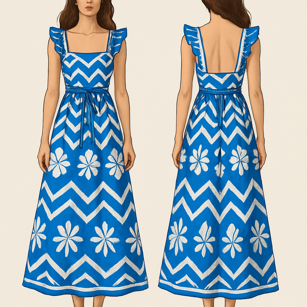 I want to great a Crete dress blue and white
I want to great a Crete dress blue and white
, vacation style, show front and back