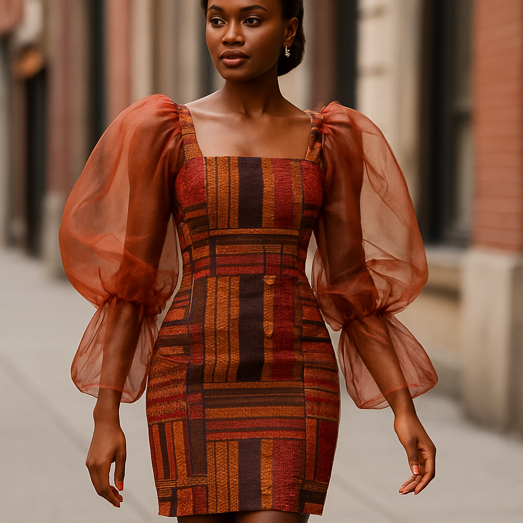 Create an aso oke dress with an organza sleeves that look fabulous one of a kind and trendy on a real human brown skin tone walking down the street
Create an aso oke dress with an organza sleeves that look fabulous one of a kind and trendy on a real human brown skin tone walking down the street