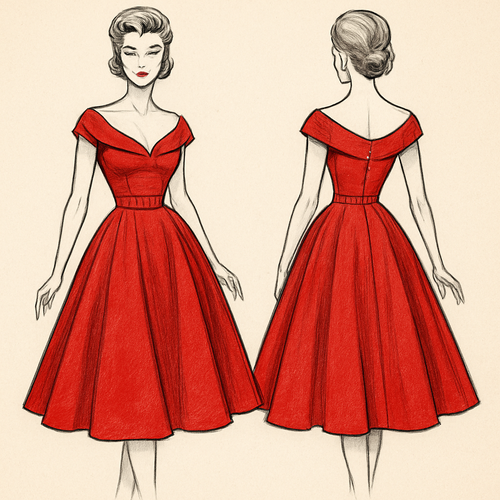 1950,s inspired Hollywood cocktail dress in red
