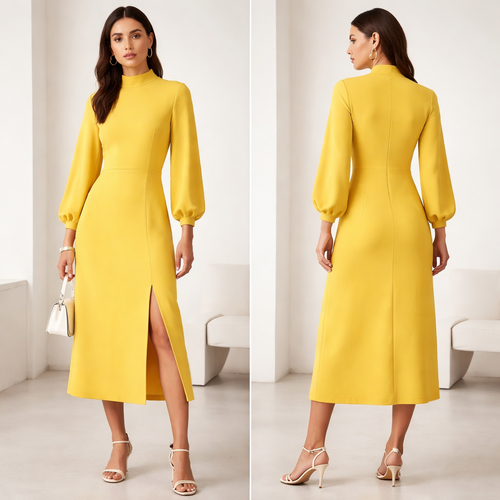 For a modern, modest spring dress that moves away from vintage themes toward a chic and youthful aesthetic, the focus is on minimalist silhouettes, structured fabrics, and contemporary details like high necklines and bold primary colors.
The "Modern Minimalist" Design Concept
This design prioritizes clean lines and high-quality movement, perfect for a fresh spring look that feels current rather than historical.
Silhouette: A sleek A-line or column midi offers modest coverage while maintaining a "cool-girl" staple look. For a more playful vibe, look for a tiered maxi or a bubbly silhouette, which are major trends for Spring 2026.
Neckline: A high rounded neck, mock neck, or mandarin collar provides full coverage and a sophisticated, polished feel.
Sleeves: Move away from puff sleeves toward blouson sleeves with tapered cuffs or simple elbow-length sleeves for a streamlined, youthful finish.
Fabric: Use ponte, double-knit, or wrinkle-free jersey. These fabrics offer structure and stretch, ensuring the dress holds its shape without feeling restrictive.
Colors & Prints: While pastels like sage green and lavender remain classic, 2026 is trending toward zesty primary colors like canary yellow, electric blue, and cherry red.
For a modern, modest spring dress that moves away from vintage themes toward a chic and youthful aesthetic, the focus is on minimalist silhouettes, structured fabrics, and contemporary details like high necklines and bold primary colors.
The "Modern Minimalist" Design Concept
This design prioritizes clean lines and high-quality movement, perfect for a fresh spring look that feels current rather than historical.
Silhouette: A sleek A-line or column midi offers modest coverage while maintaining a "cool-girl" staple look. For a more playful vibe, look for a tiered maxi or a bubbly silhouette, which are major trends for Spring 2026.
Neckline: A high rounded neck, mock neck, or mandarin collar provides full coverage and a sophisticated, polished feel.
Sleeves: Move away from puff sleeves toward blouson sleeves with tapered cuffs or simple elbow-length sleeves for a streamlined, youthful finish.
Fabric: Use ponte, double-knit, or wrinkle-free jersey. These fabrics offer structure and stretch, ensuring the dress holds its shape without feeling restrictive.
Colors & Prints: While pastels like sage green and lavender remain classic, 2026 is trending toward zesty primary colors like canary yellow, electric blue, and cherry red., show front and back