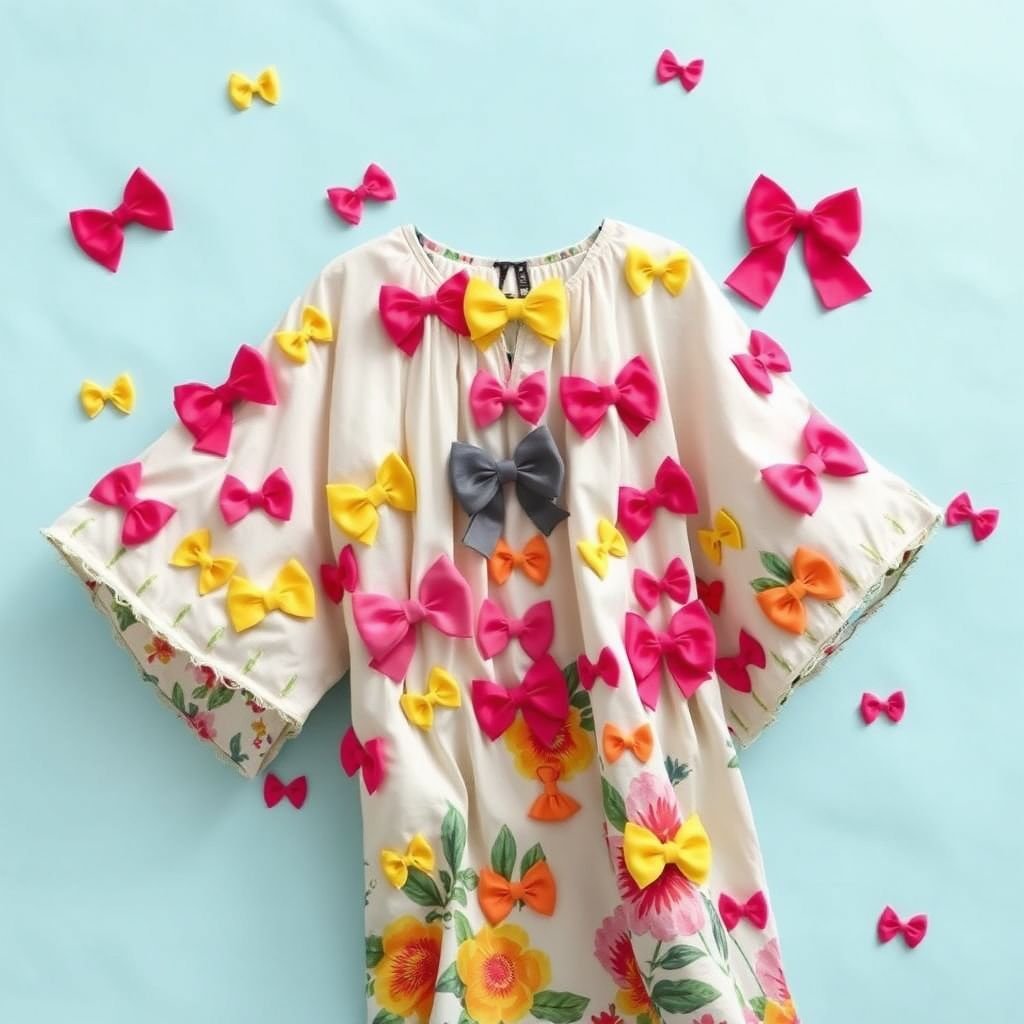 Cotton printed kaftan with lots Mini bows
Design a whimsical cotton printed kaftan adorned with an array of vibrant, oversized mini bows scattered playfully throughout the fabric. The kaftan features a relaxed fit with flowing sleeves, embodying a bohemian spirit. Colors will include tropical pastels and bold floral patterns, perfect for summer vacations or beachside outings.