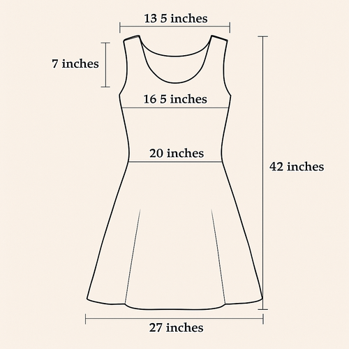 لكتف
13.5 إنش

عمق الإبط
7 إنش

الصدر
16.5 إنش

الخصر
20 إنش 

الطول
42 إنش

عرض الأسفل
27 إنش

اكتب القياسات بطريقة صحيحة 

وفي أماكنها 
لا أريد كم
اكتب القياسات في أماكنها 