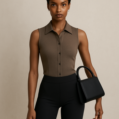 Collared Muscle shirt with biker shorts. Earthy/black color fitted 